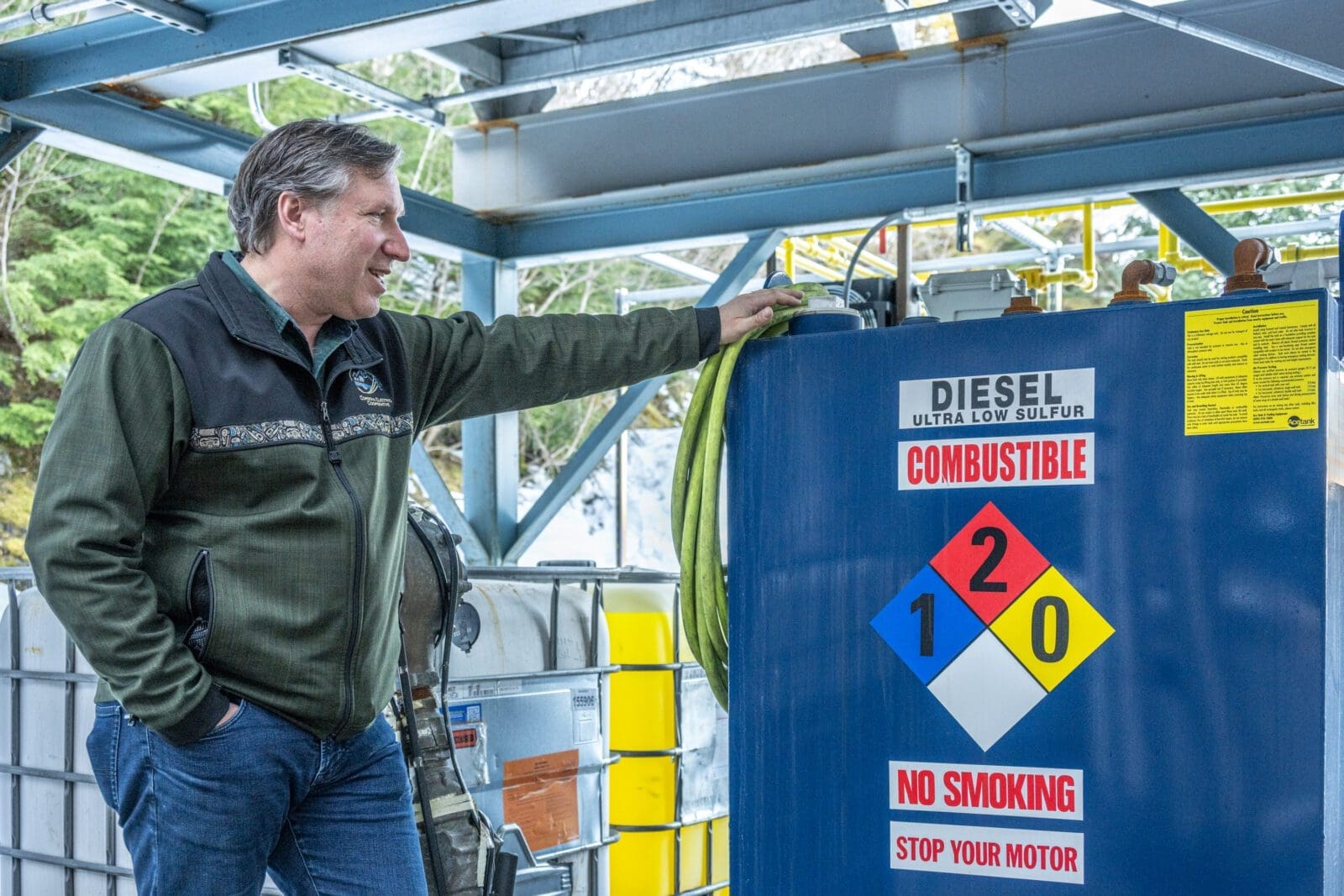 Man with a diesel generator.